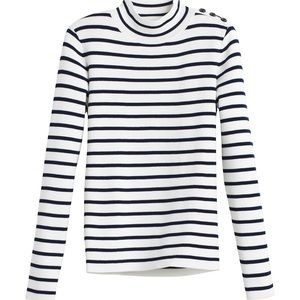 WHITE HOUSE BLACK MARKET STRIPED MOCK NECK SWEATER